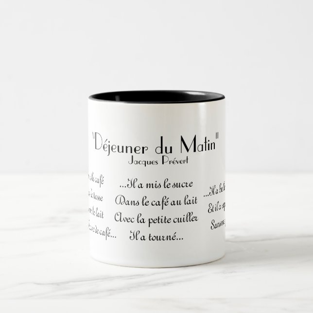 "Déjeuner du matin" by Jacques Prévert Coffee Mug (Center)