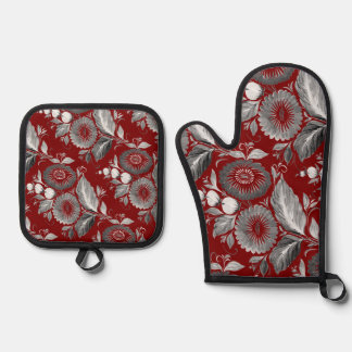Dekorative graue Blumen Oven Mitt & Pot Holder Set
