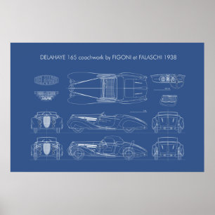 Delahaye 165 Figoni et Falaschi Blueprint Poster