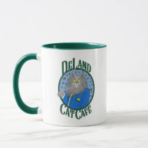 DeLand Cat Cafe's Henry DeCat in blue suit Logo