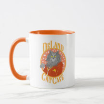 DeLand Cat Cafe's Henry DeCat in orange suit Logo