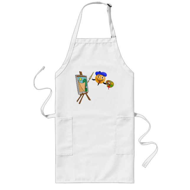 Delantal Emojis painter stands canvas and paint Long Apron (Front)
