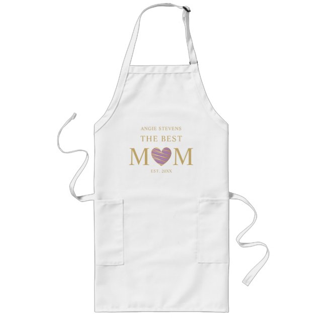 Delantal Largo The Best MOM Quote with Red & Gold Long Apron (Front)