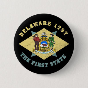 DELAWARE 1797 THE FIRST STATE FLAG 2 INCH ROUND BUTTON