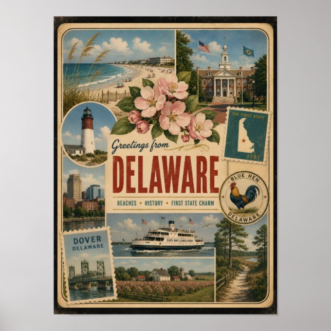 Delaware Authentic Vintage Style Poster (Front)