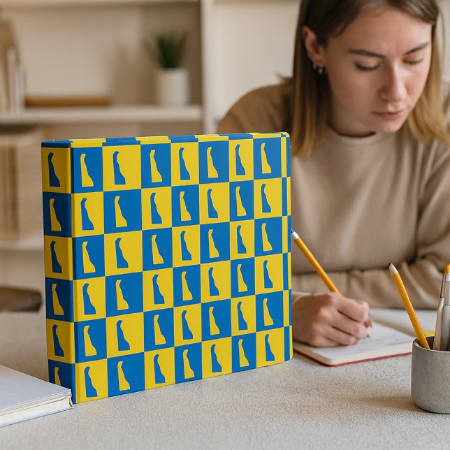 Delaware Blue Gold Checkerboard Pattern Binder (A binder with a blue and gold checkerboard pattern of Delaware.)