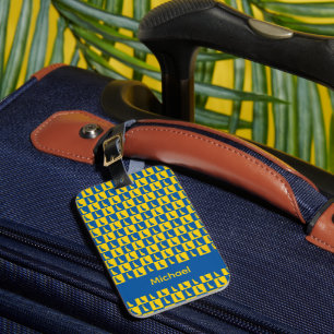 Delaware Check Blue Gold Pattern Personalize Luggage Tag
