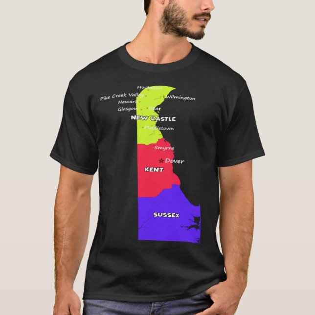 Delaware County Map  US boundaries Major Cities T-Shirt (Front)