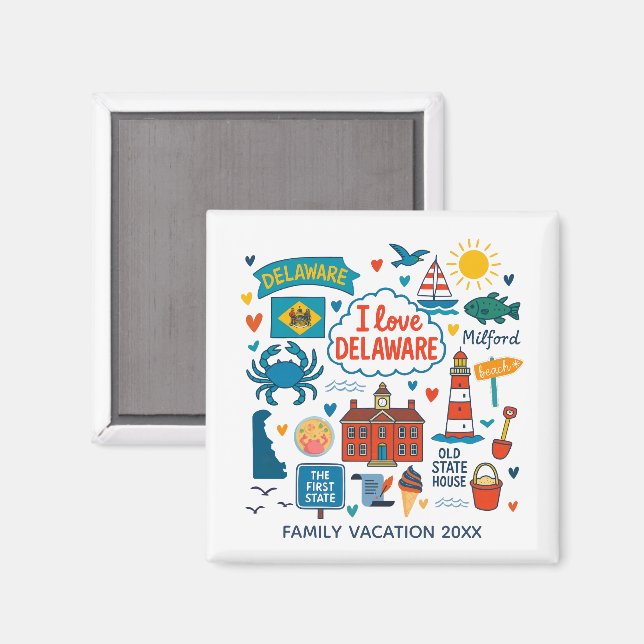 Delaware Family Trip Keepsake Personalized Magnet (Front/Back)