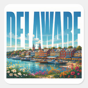 Delaware Historic Waterfront Coastal Travel Scene Square Sticker