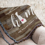 Delaware Home State Personalized Wood Look Throw Blanket<br><div class="desc">Show some home state pride with this cute rustic faux wood plank throw blanket featuring "home" in white calligraphy script lettering with a silhouette map of the state of Delaware standing in for the letter "O." A pink heart illustration inside the state map completes the design; you can change the...</div>