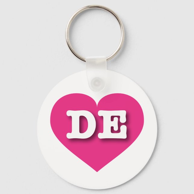 Delaware Hot Pink Heart - I love DE Keychain (Front)