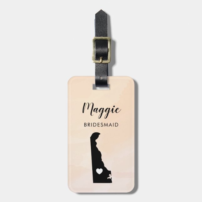 Delaware Map Luggage Tag, Wedding Party Welcome Tag (Front Vertical)