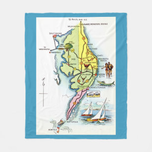 Delaware Maryland Vintage Map Throw Fleece Blanket