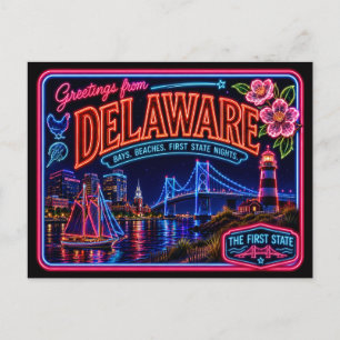 Delaware Neon State Retro Vintage Postcard