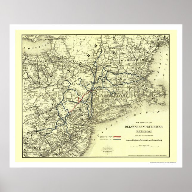 Delaware & North River Railroad Map 1890 Poster (Front)