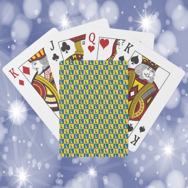 Delaware Outline Blue and Gold Checkerboard Patter Playing Cards (A deck of playing cards featuring a pattern of Delaware done in blue and yellow gold.)