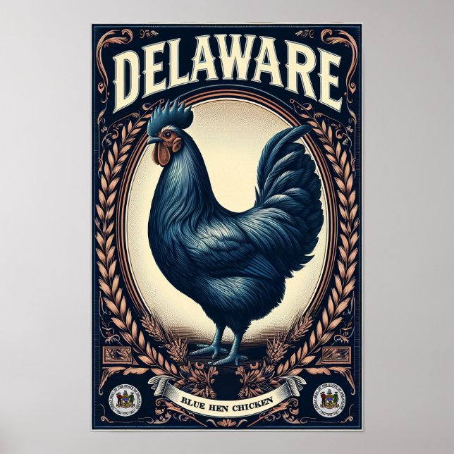 Delaware State Bird - Blue Hen Chicken Vintage Poster (Front)