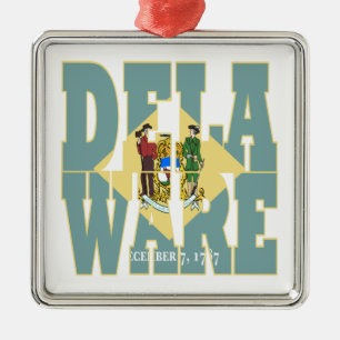 Delaware state flag text metal ornament