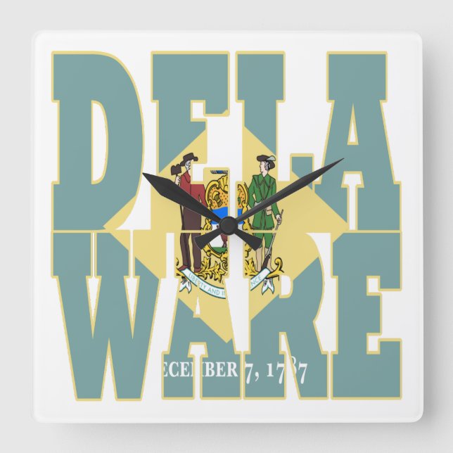 Delaware state flag text square wall clock (Front)
