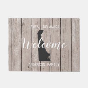 Delaware State Personalized Welcome Wood Look Doormat