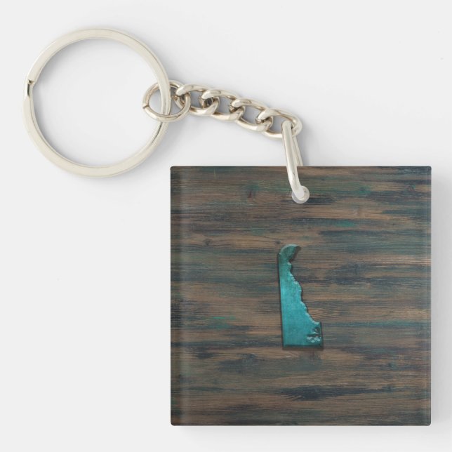 Delaware State Shape Teal Keychain (Front)