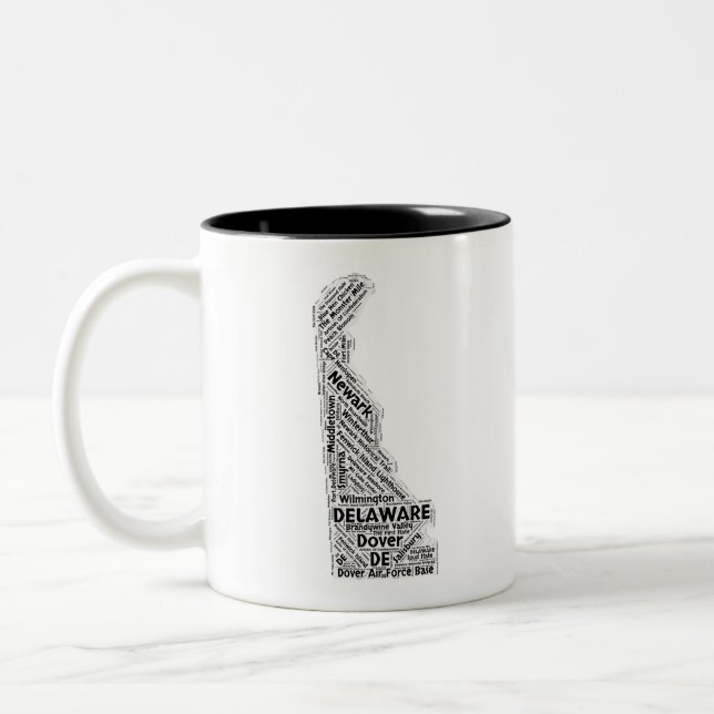 Delaware State Word Cloud Two-Tone Coffee Mug (Left)