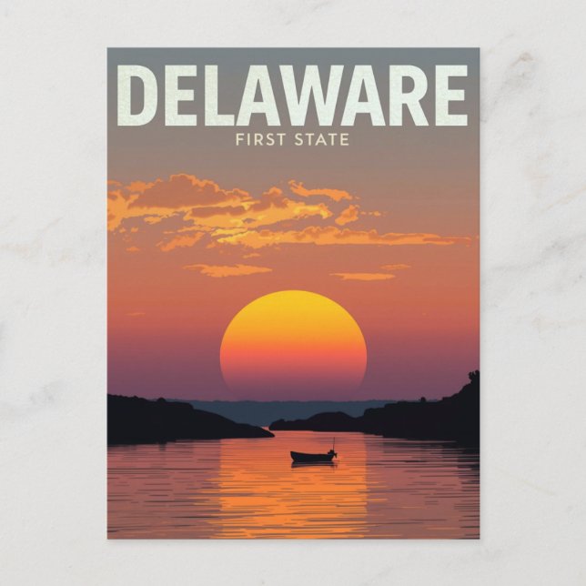 Delaware Sunset Minimalist Boat Travel Art Postcard (Front)