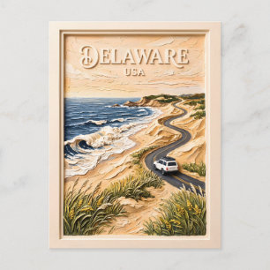 Delaware Travel Vintage Coastal Road Trip Textured Postcard