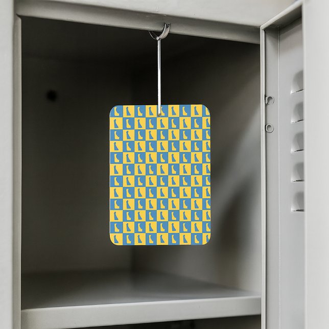 Delaware US State Blue Gold Pattern Air Freshener (An air freshener with a blue and gold pattern featuring the US state of Delaware.)