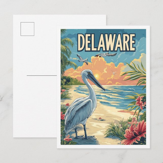 Delaware USA Vintage Illustration Travel Postcard (Front/Back)