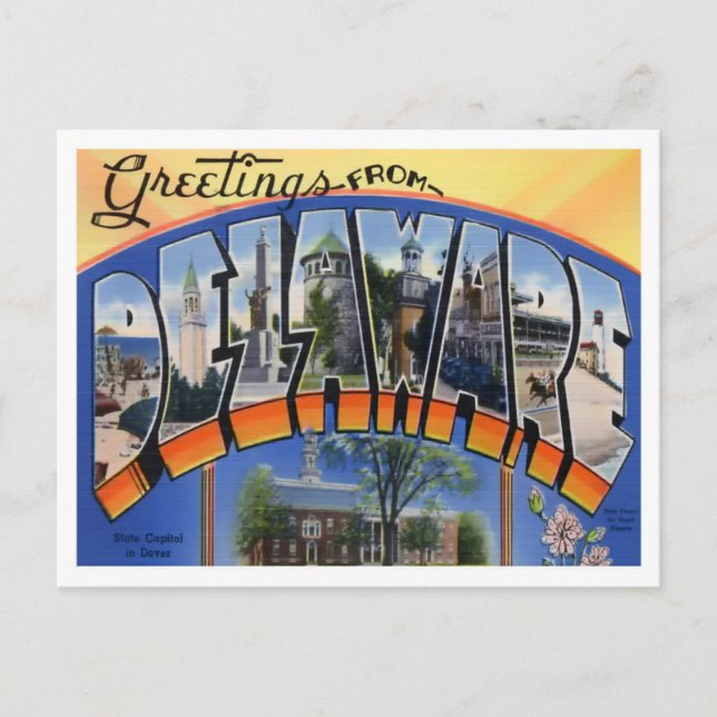 Delaware Vintage Big Letters Postcard (Front)