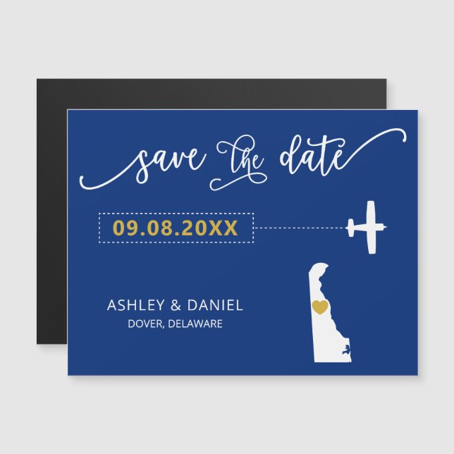 Delaware Wedding Save the Date Card, Map Magnetic Invitation (Front/Back)