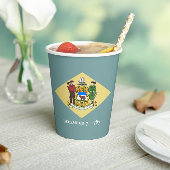 Delawarean Flag & Seal, Delaware Paper Cups (Insitu)