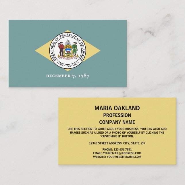 Delawarean Flag & Seal, Flag of Delaware Business Card (Front/Back)