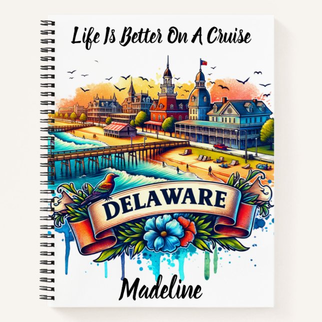 Delaware's vibrant beachfront village at sunset notebook (Front)