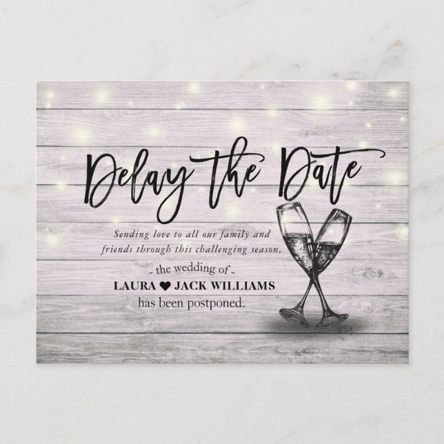 Delay the Date Wedding Postponement Change of Plan Announcement Postcard (Front)
