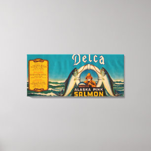 Delca Brand Salmon Label- Blue Canvas Print