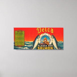 Delca Brand Salmon Label- Red Canvas Print