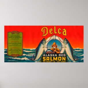 Delca Brand Salmon Label- Red Poster