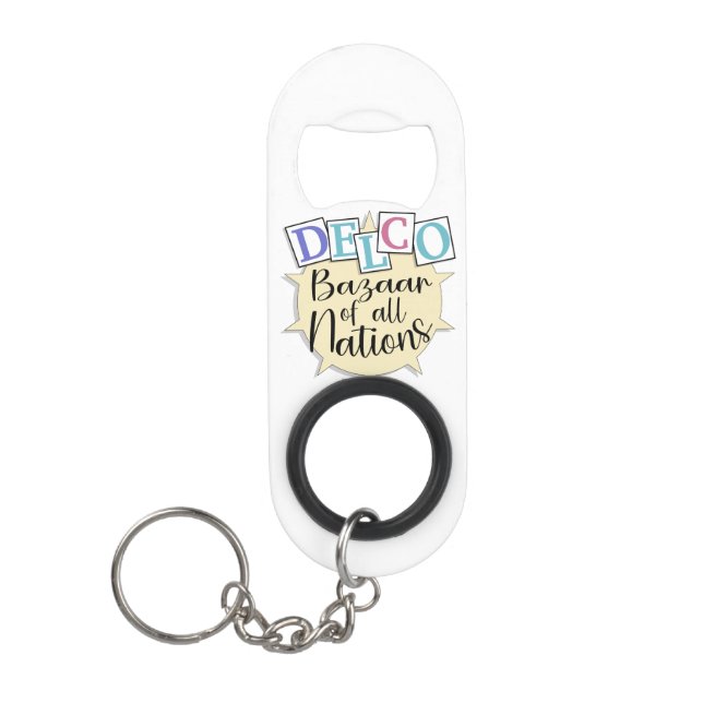 Delco bazaar of all nations keychain bottle opener (Front)