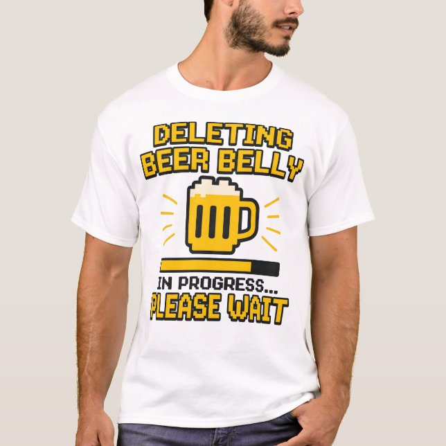 Deleting Beer Belly – Funny Pixel Style Beer Lover T-Shirt (Front)