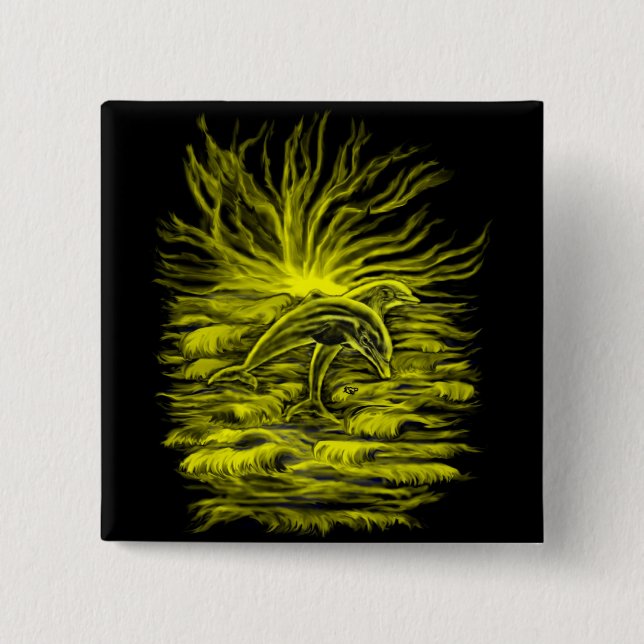 Delfinpaar 2 Inch Square Button (Front)