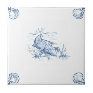Delft Alligator Tile with Shell Corners
