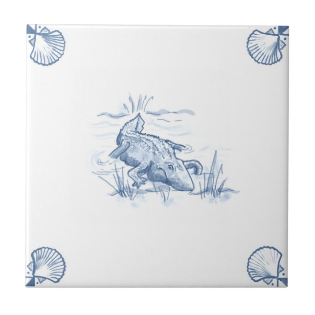 Delft Alligator Tile with Shell Corners (Front)