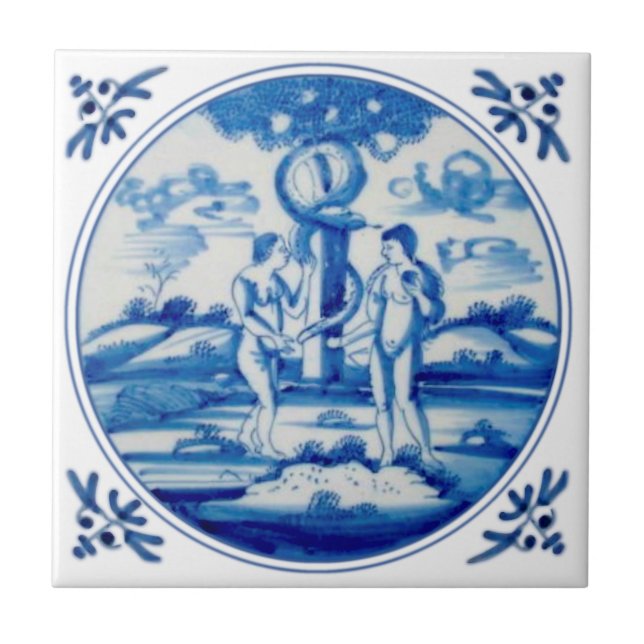 Delft Biblical Genesis Adam & Eve Repro circa 1760 Tile (Front)