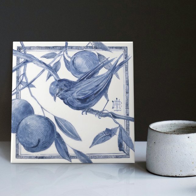 Delft Bird and Apple Tree Wall Decor Art Nouveau Tile (Creator Uploaded)
