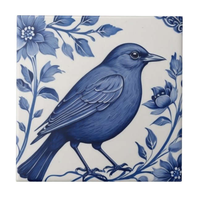 Delft Bird Traditional Classic Blue and White Tile (Front)