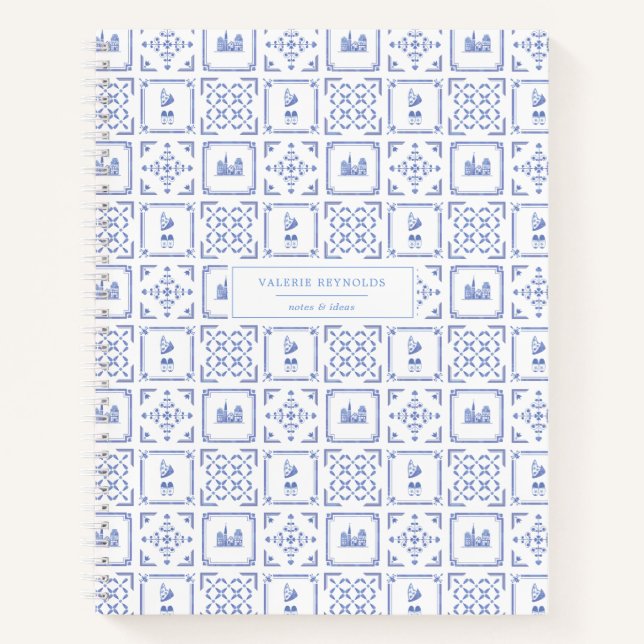 Delft Blue and White Pattern Personalized Journal (Front)