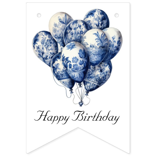 Delft Blue Balloons, customizable  Bunting Flags (First Flag)